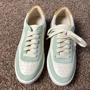 Lamo Green and Cream Slippers with Suede Accents